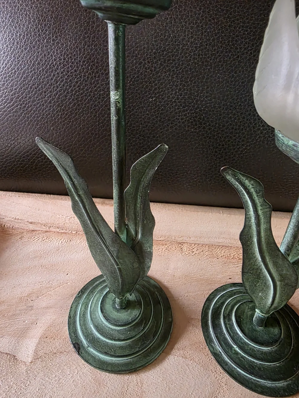 Glass Tulip Candle Holders in Frosted White and Patina Green - Home Accents
